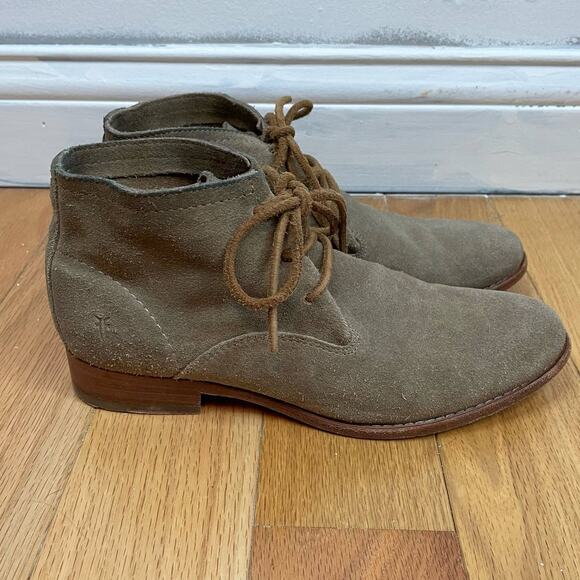 Frye Suede Lace Up Boots 7B Womens Leather Heel Ankle Shaft Grey Brown - Picture 4 of 8